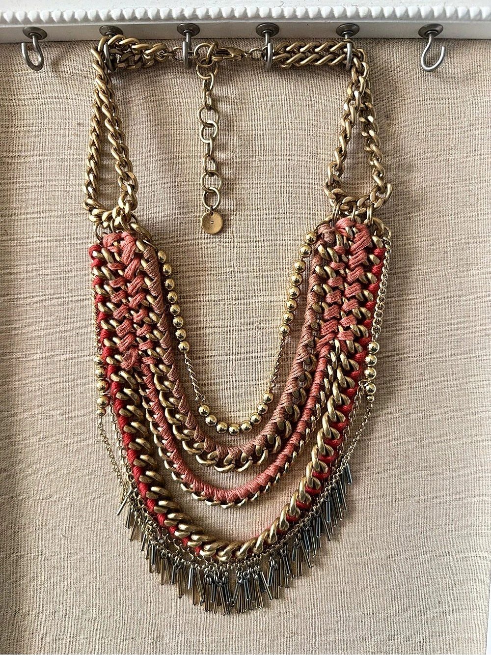 Stella & Dot Eden Fringe Necklace Layered Statement Necklace in Pink & Gold